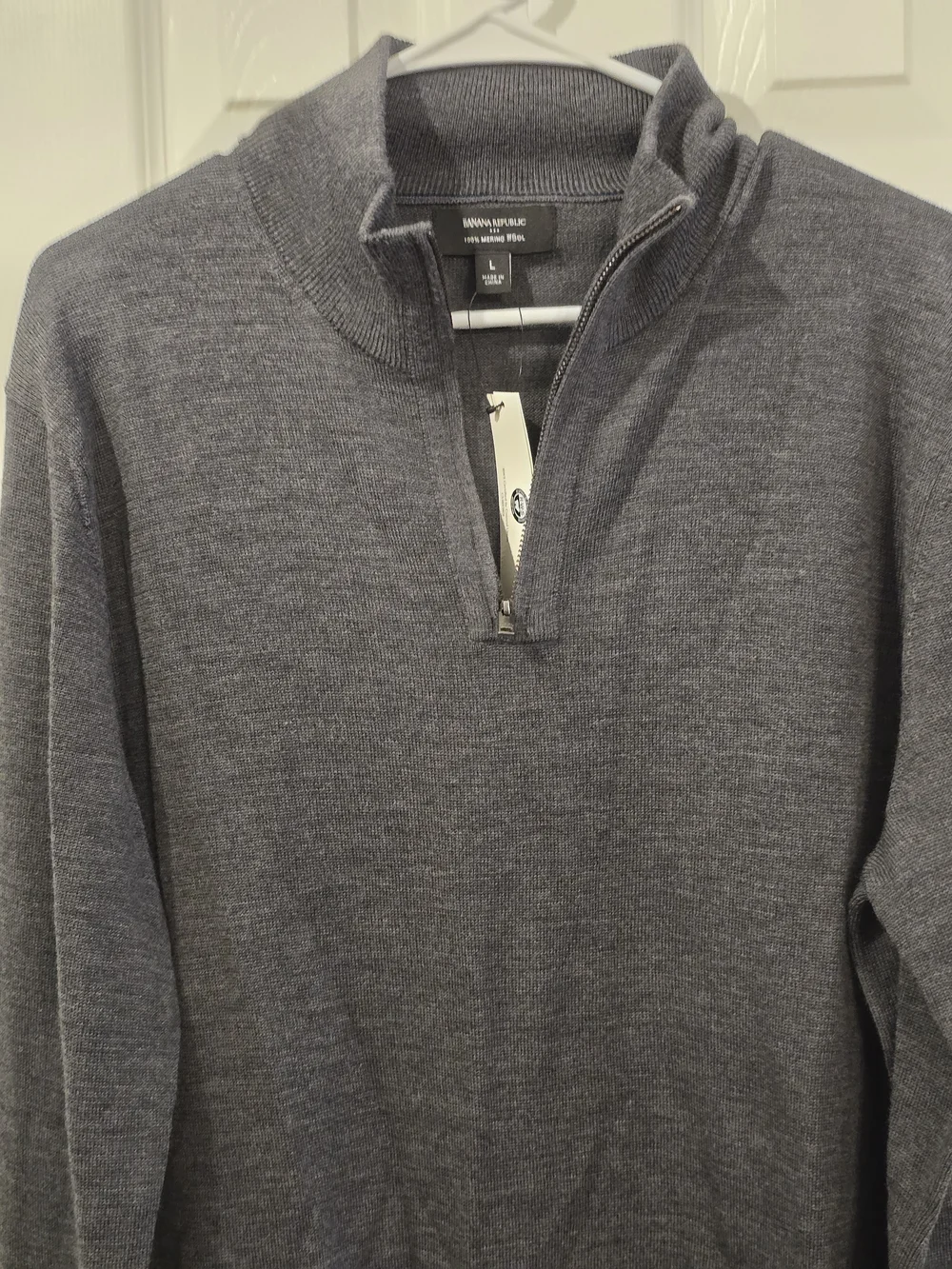 NWT Banana Republic Men's Charcoal Merino Wool Quarter-Zip Sweater - Large